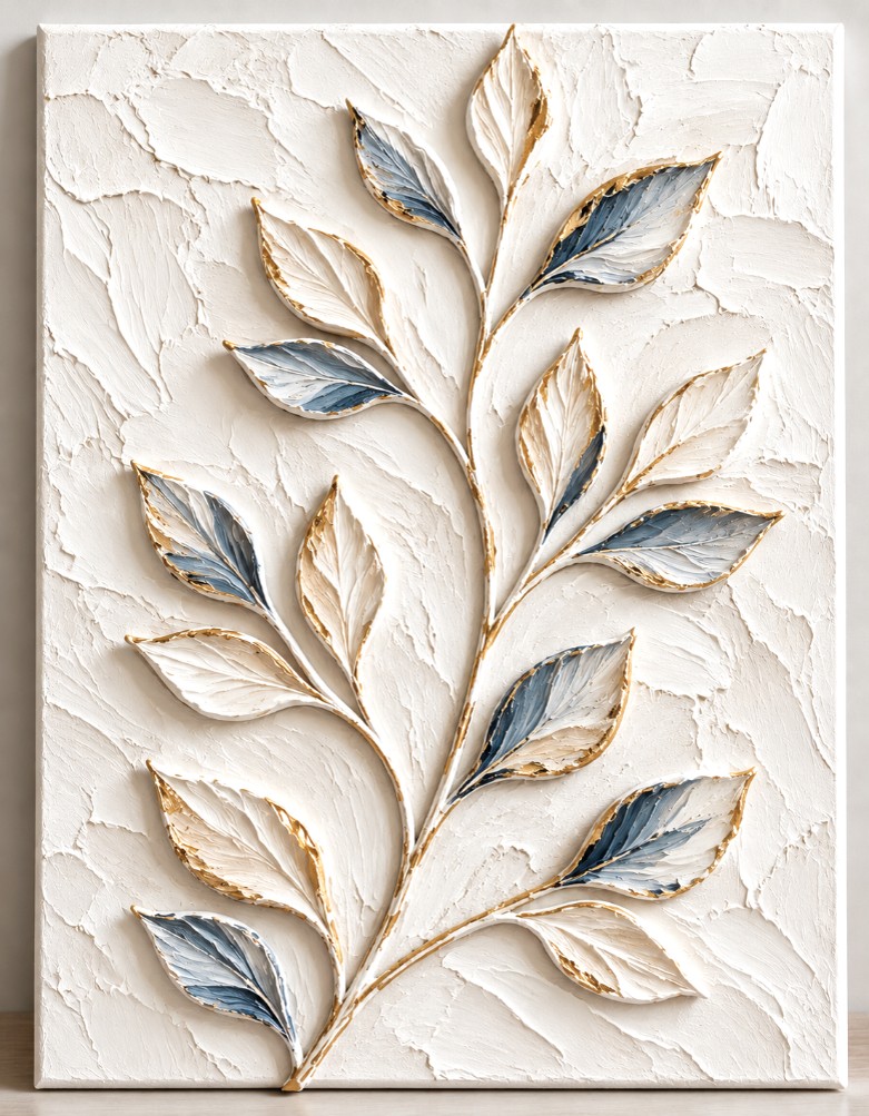 3D textured tree branch with leaves