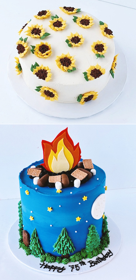 Two images of themed cakes