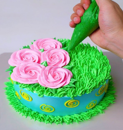 Cake being decorated