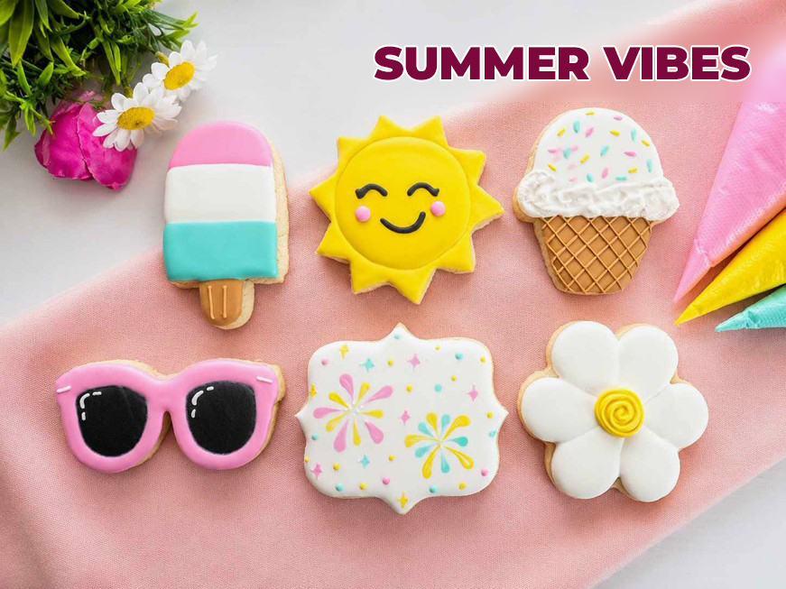 Summer themed cookies on a table