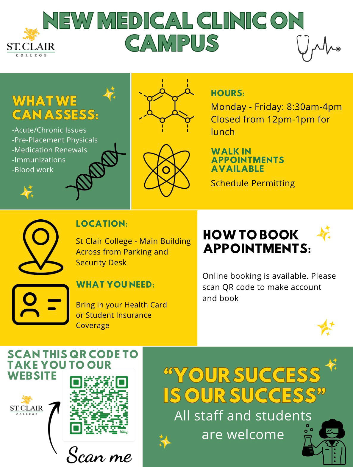 Poster with information about the medical clinic.