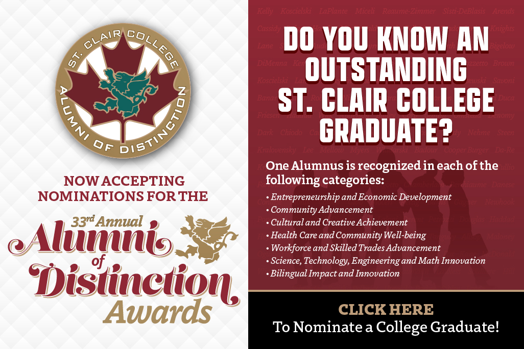 Nominate an outstanding St. Clair College graduate as an Alumni of Distinction.