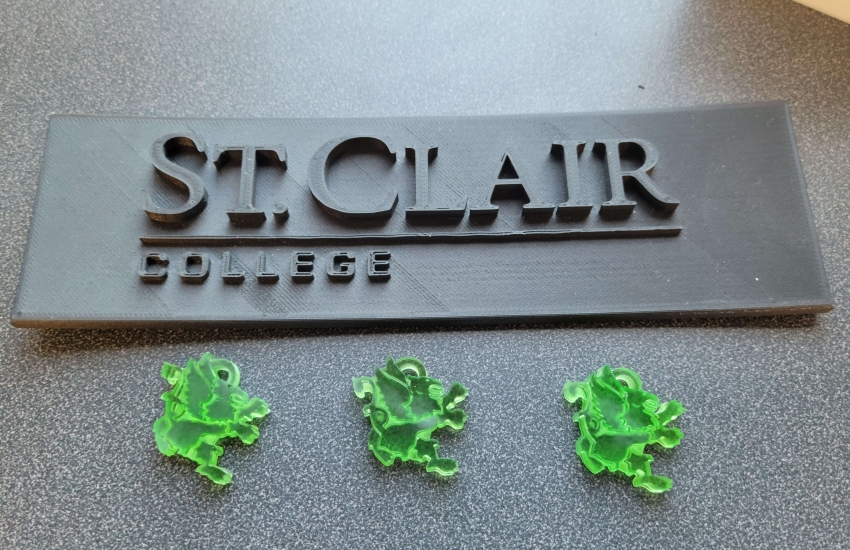 Small College logos and nameplates were made with the 3D printers at St. Clair. 