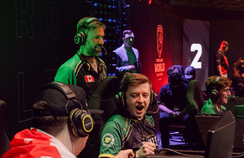 Rocket League team during a match.