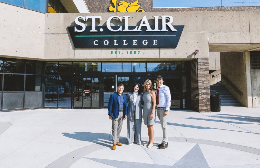 Patti France, Jill Dunlop, Andrew Dowie and Anthony Leardi in front of the college.
