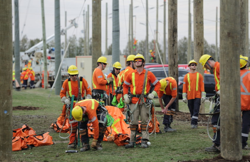 Powerline workers at training facility