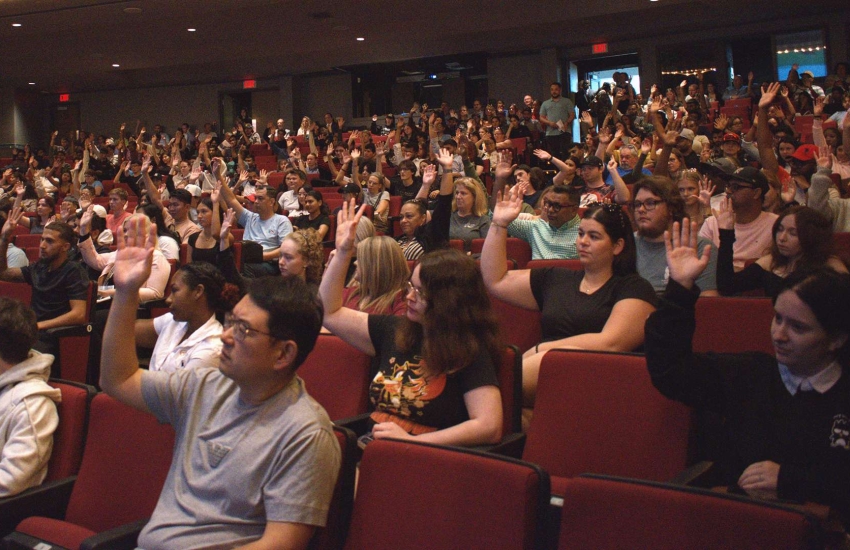 Students gather at the Chrysler Theatre