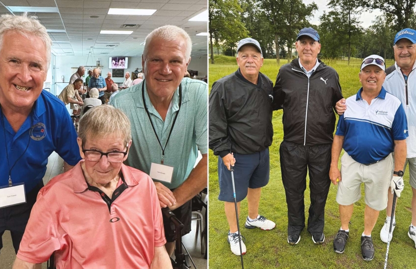 Photo collage of former Saints hockey players