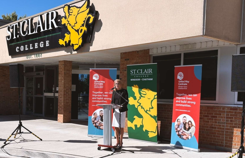 Lorraine speaking in front of Chatham Campus
