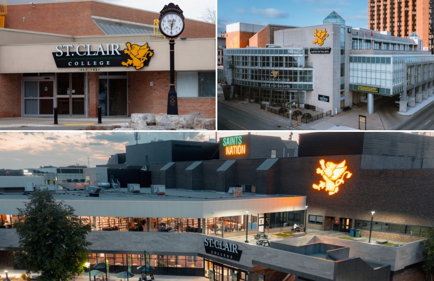 The Chatham, Downtown and Main Windsor campuses of St. Clair College.