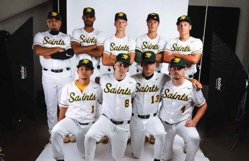 Members of the Saints Men's Baseball team from a pre-season photoshoot.