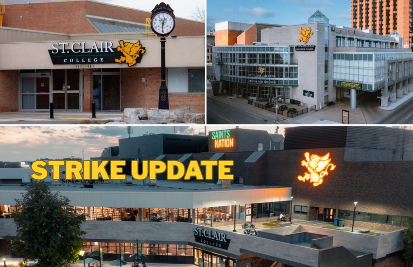 A picture collage of St. Clair College's Main Windsor, Downtown and Chatham Campuses. 