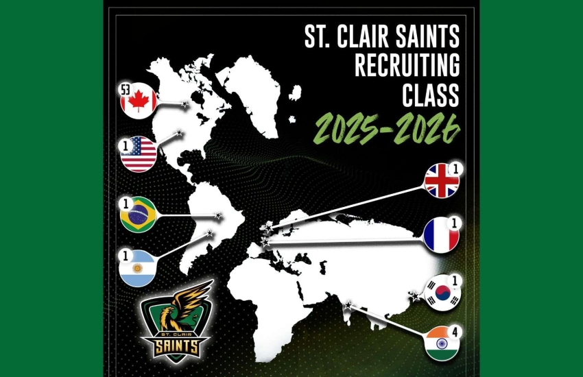 A map showing the geography of the St. Clair Saints Esports recruiting class for 2025-2026 season.