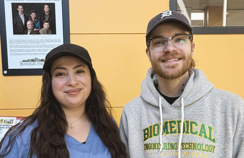 Sarah Al-Nazzal and Jack Ryan, students in St. Clair College's School of Health Sciences, are helping organize fundraising for Hats on for Healthcare