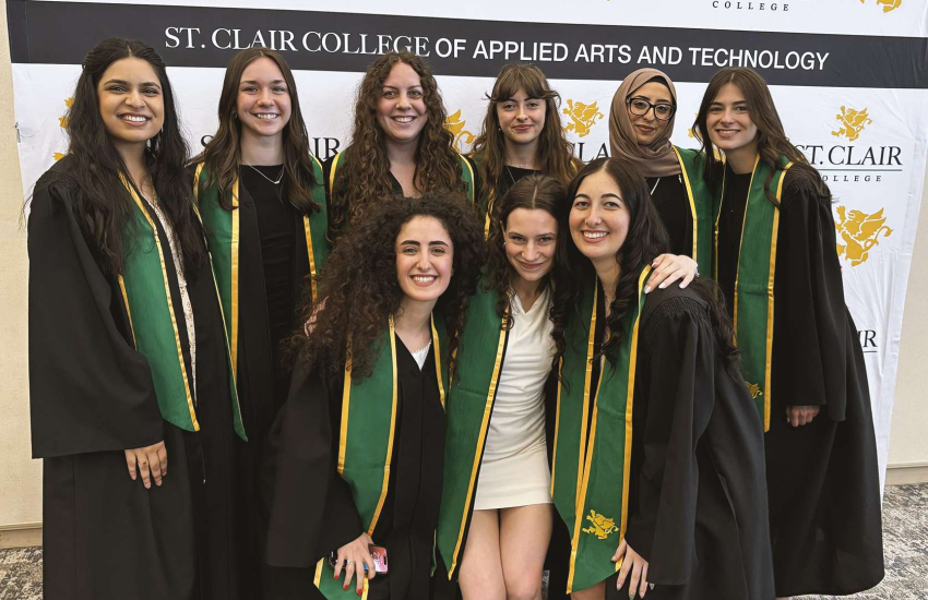 Graduates in the Diagnostic Medical Sonography program pose together for a photo after the 58th annual Winter Convocation