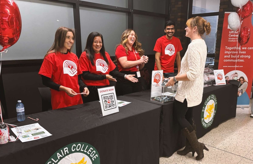 Booths set up outside the Student Life Centre 