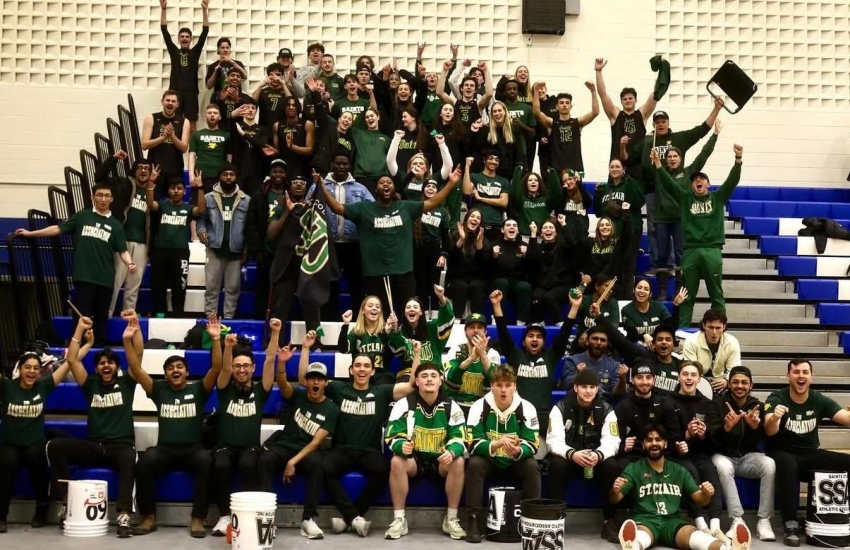 St. Clair College students pack the bleachers of an opposing team during a recent 'Saints on the Road' trip. 