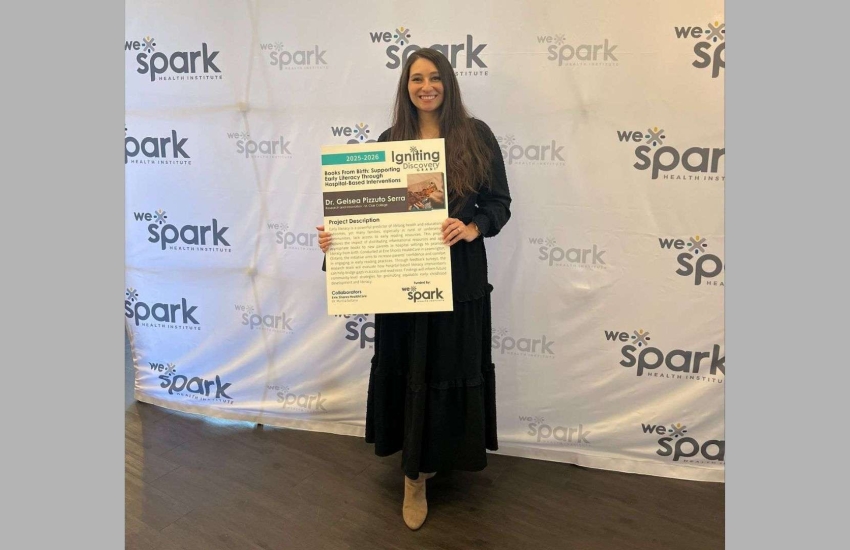 Dr. Gelsea Pizzuto Serra of St. Clair College Research and Innovation at the WE-Spark grants announcement in August, 2025. 