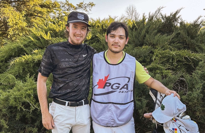 Dylan Taylor and his caddie, Mitch Haggart, at the Celadon Country Club