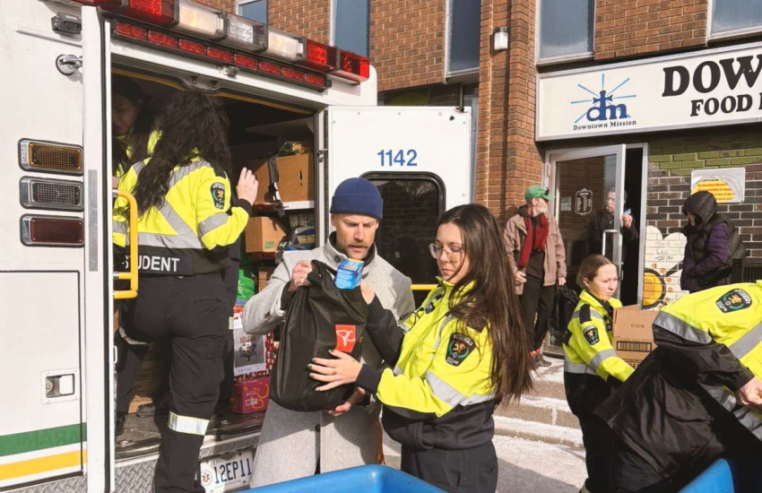 Students and faculty in St. Clair College's Paramedic program deliver non-perishable goods to Windsor's Downtown Mission