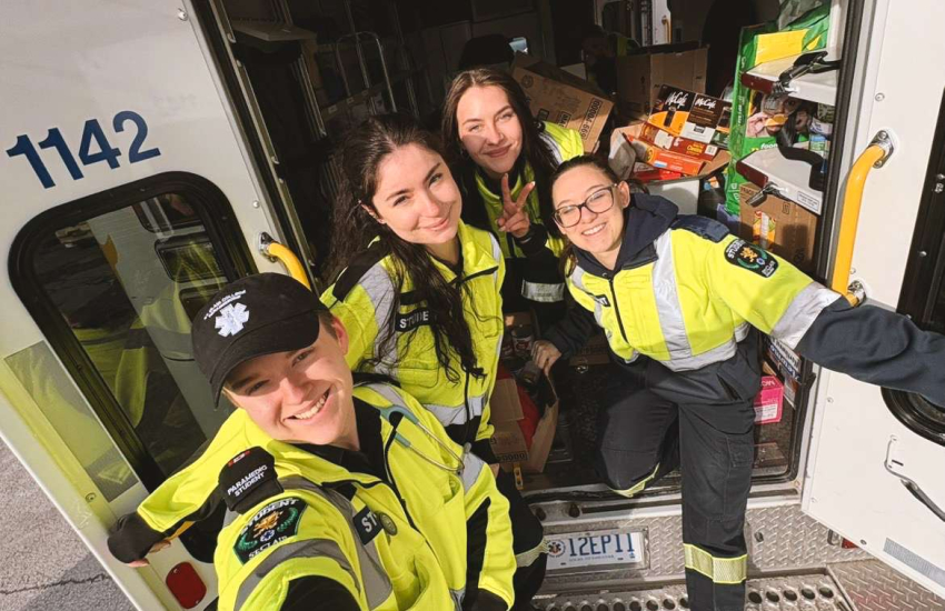Students in St. Clair College's Paramedic program pose for a picture while delivering non-perishable goods to Windsor's Downtown Mission