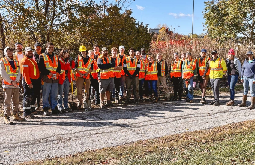 Students and faculty in the Landscape Horticulture program are joined by City of Windsor workers during a Trees for Life planting day at Malden Park