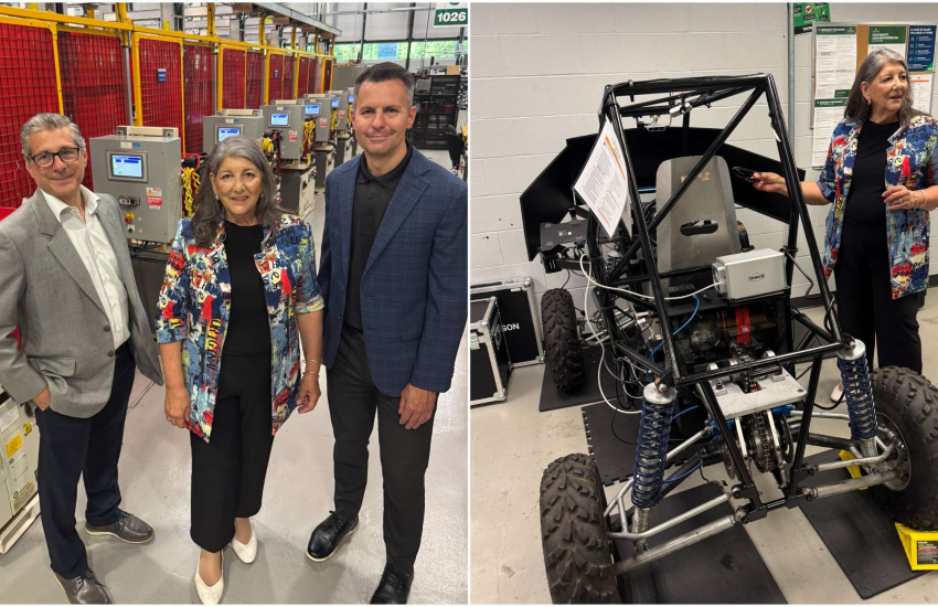 Windsor-Tecumseh-Lakeshore MP Kathy Borrelli tours through St. Clair College's Robotics lab and Research and Innovation facilities on July 9, 2026.