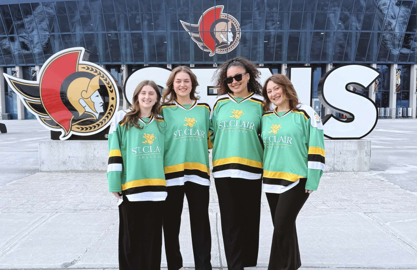Sausha Goodhand, Elle Hebert, Airika Natyshak and Aryanna Pierson outside the Canadian Tire Centre