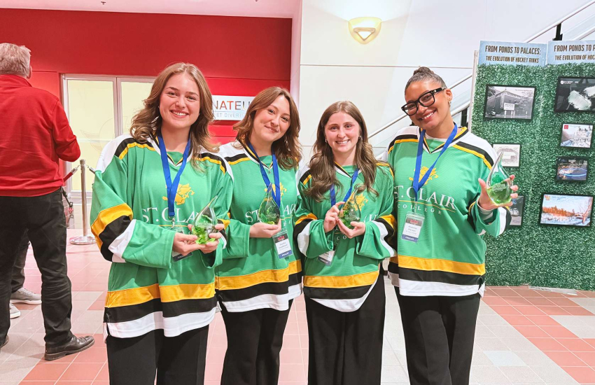 Sausha Goodhand, Elle Hebert, Airika Natyshak and Aryanna Pierson in Ottawa, Ont. for the NHL Hockey Innovation Competition