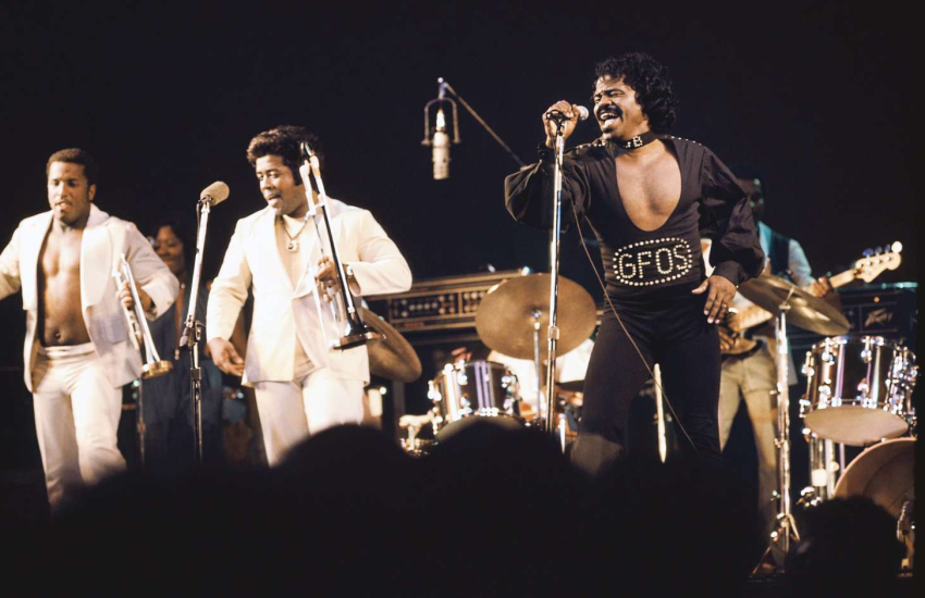 James Brown takes the stage at the St. Clair College Amphitheatre during the Ann Arbor Blues and Jazz Festival on Sept. 6, 1974.