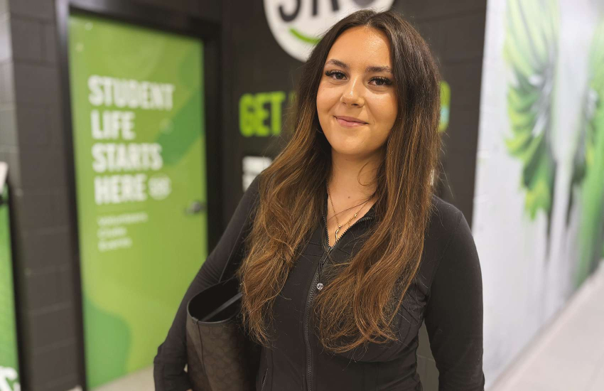 Isabella D'Angelo, a Pre-Health Sciences student at St. Clair College visits the SRC Student Commons area at Main Windsor Campus