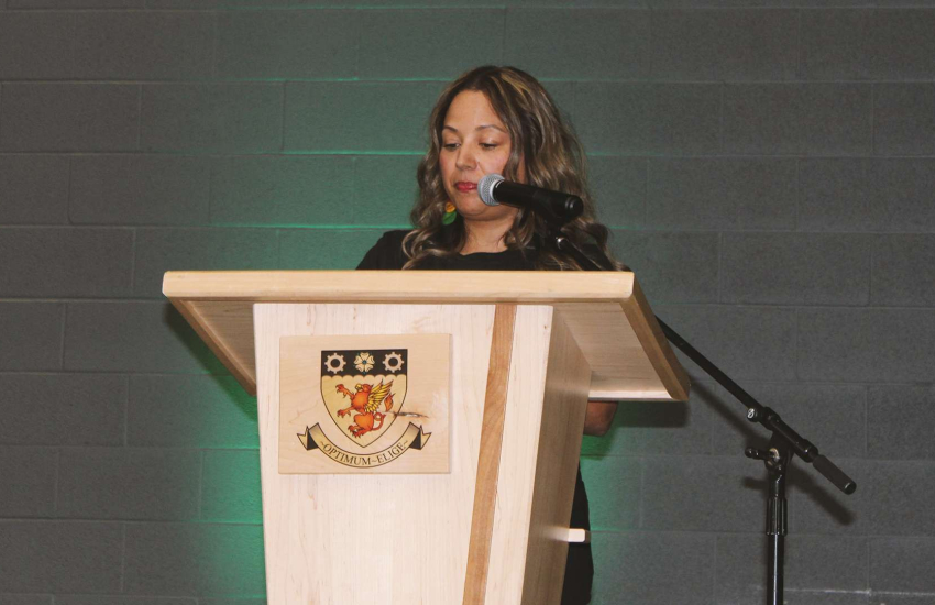 Shantelle Browning-Morgan giving the keynote address during Black Joy Black Excellence at St. Clair College