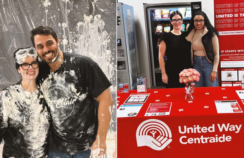 Dr. Andrea Pepper poses with students at various events during United Way Week at St. Clair College's Chatham Campus