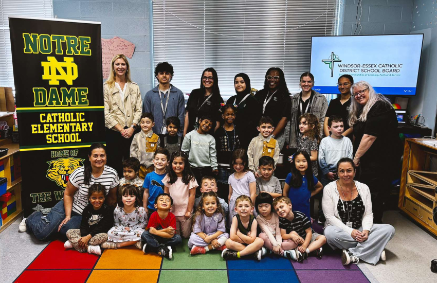 Students and teachers at Notre Dame Catholic Elementary School