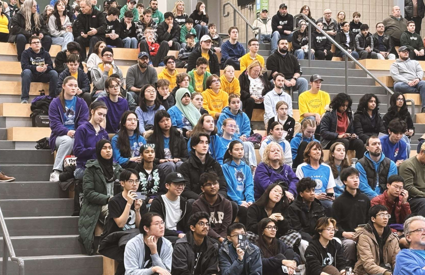 Student-participants watch the reveal of this season's FIRST Robotics game concept