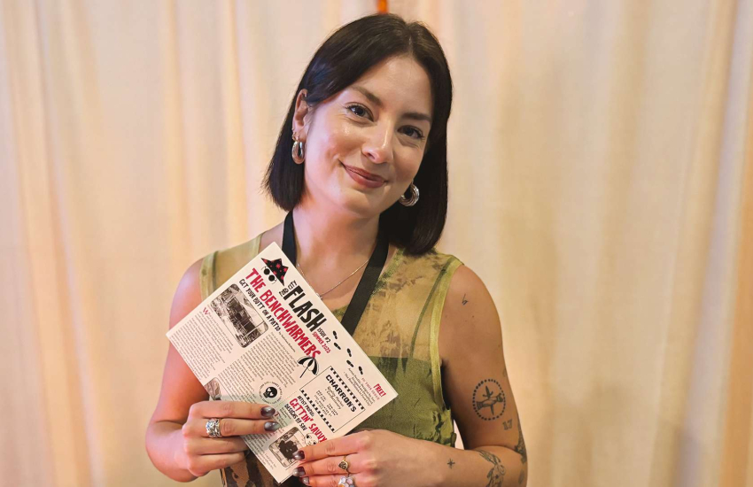 Morgan Fowler, a third-year Graphic Design student at St. Clair College showcases her Ford City Flash newsletter during the annual Grad Show