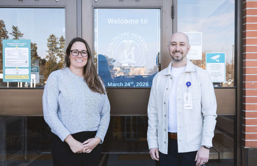 Chatham-Kent Health Alliance Chief Nursing Executive Natalie Clark and event organizer Brandon Boundy at CKHA during Healthcare Horizons