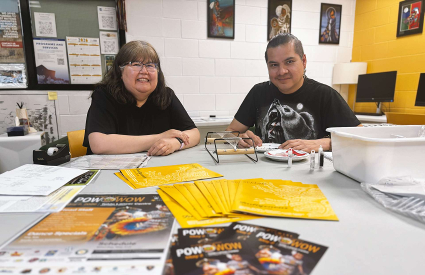 Muriel Sampson, Indigenous Counsellor and Bradford Yesno, a St. Clair College student inside the Indigenous Student Centre