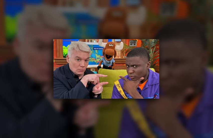 Joojo Paintsil, the host of CBC Gem's Hey Joojo! on set with Canadian comedian, Mike Myers.