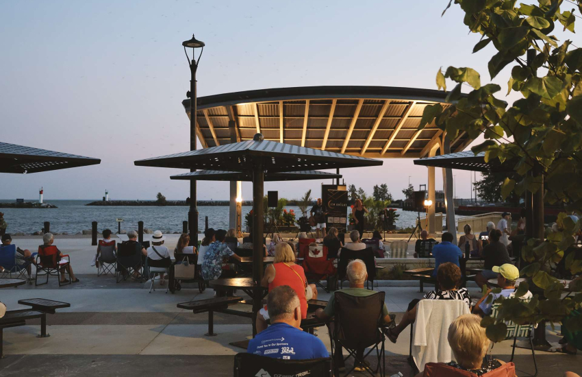 Guests enjoy free live music at the Leamington Waterfront Market Plaza Concert Series