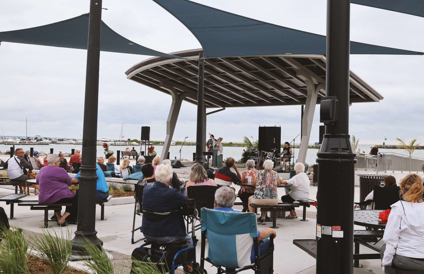 Guests enjoy free live music at the Leamington Waterfront Market Plaza Concert Series