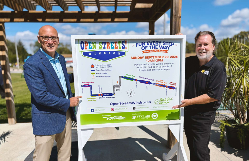 Joe D'Angela, Sr. Director of the Advancement Office and John Fairley, Sr. Vice President of College Communications, Advancement and External Affairs help kick off Open Streets