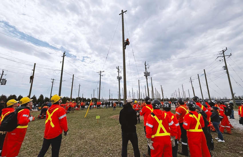 Students in the Powerline Technician program at St. Clair College cheering on classmates during the Powerline Rodeo