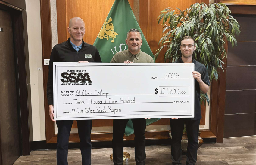 Director of Athletics and Recreation Reid Innes, St. Clair College President Michael Silvaggi and SSAA President Robbie Durling at St. Clair College