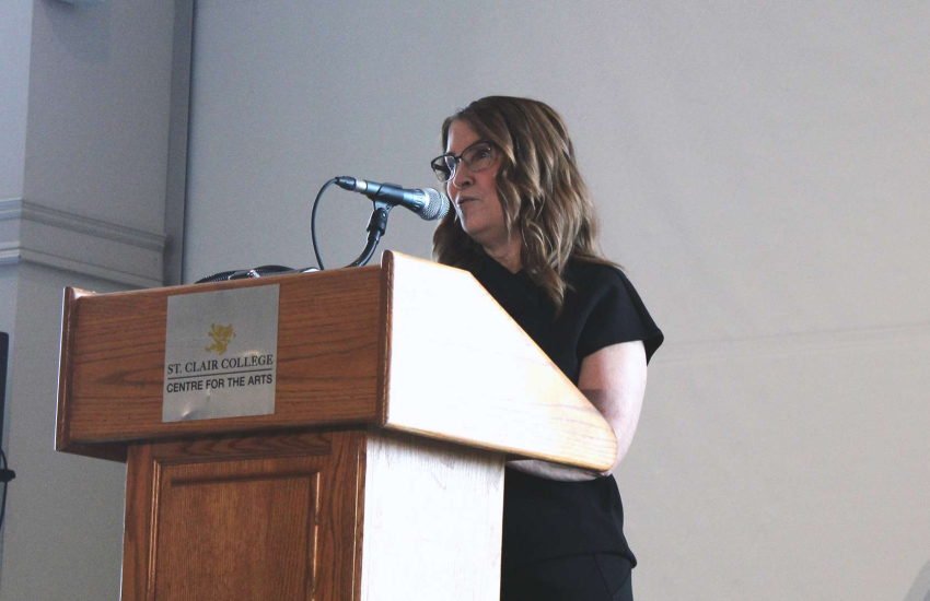 Kristin Kennedy, President and CEO of Windsor Regional Hospital and Erie Shores HealthCare, gives the keynote address