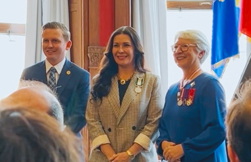 Stacey Robert-Tobin at Queen's Park receiving the Queen Elizabeth II Medal for Good Citizenship