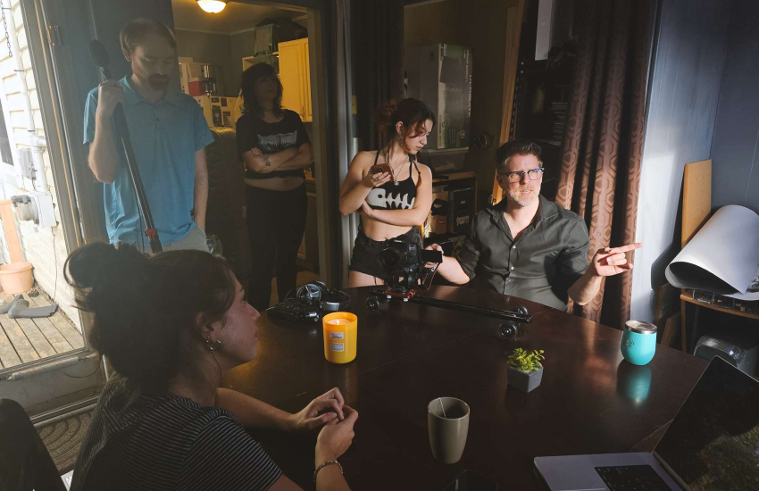 The cast and crew of Marta vs. The Bugs during production of the short film, which will be screened at the 2026 WIFF. (Michael Poirier)
