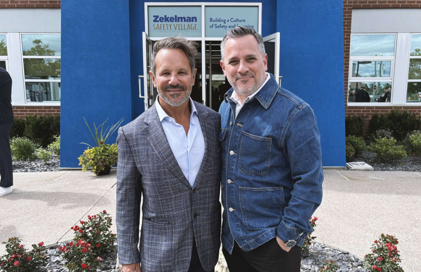 Barry Zekelman poses with St. Clair College President Michael Silvaggi at the launch party for the newly renamed Zekelman Safety Village