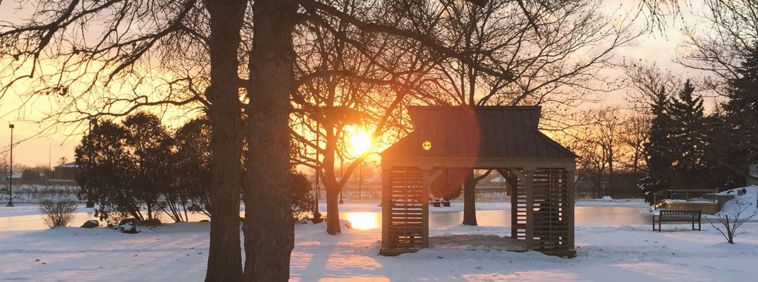 Winter sunset at St. Clair College pond.