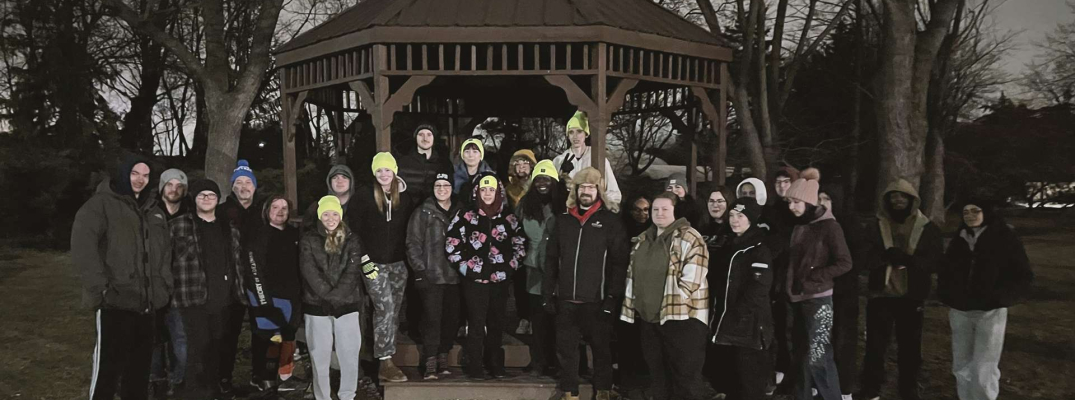 A group photo of St. Clair College students participating in Rough Night Out at Main Windsor Campus